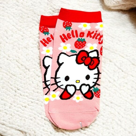 Sanrio Hello Kitty White Yellow Pink Socks Set Of 3 Pairs - Picture 3 of 5